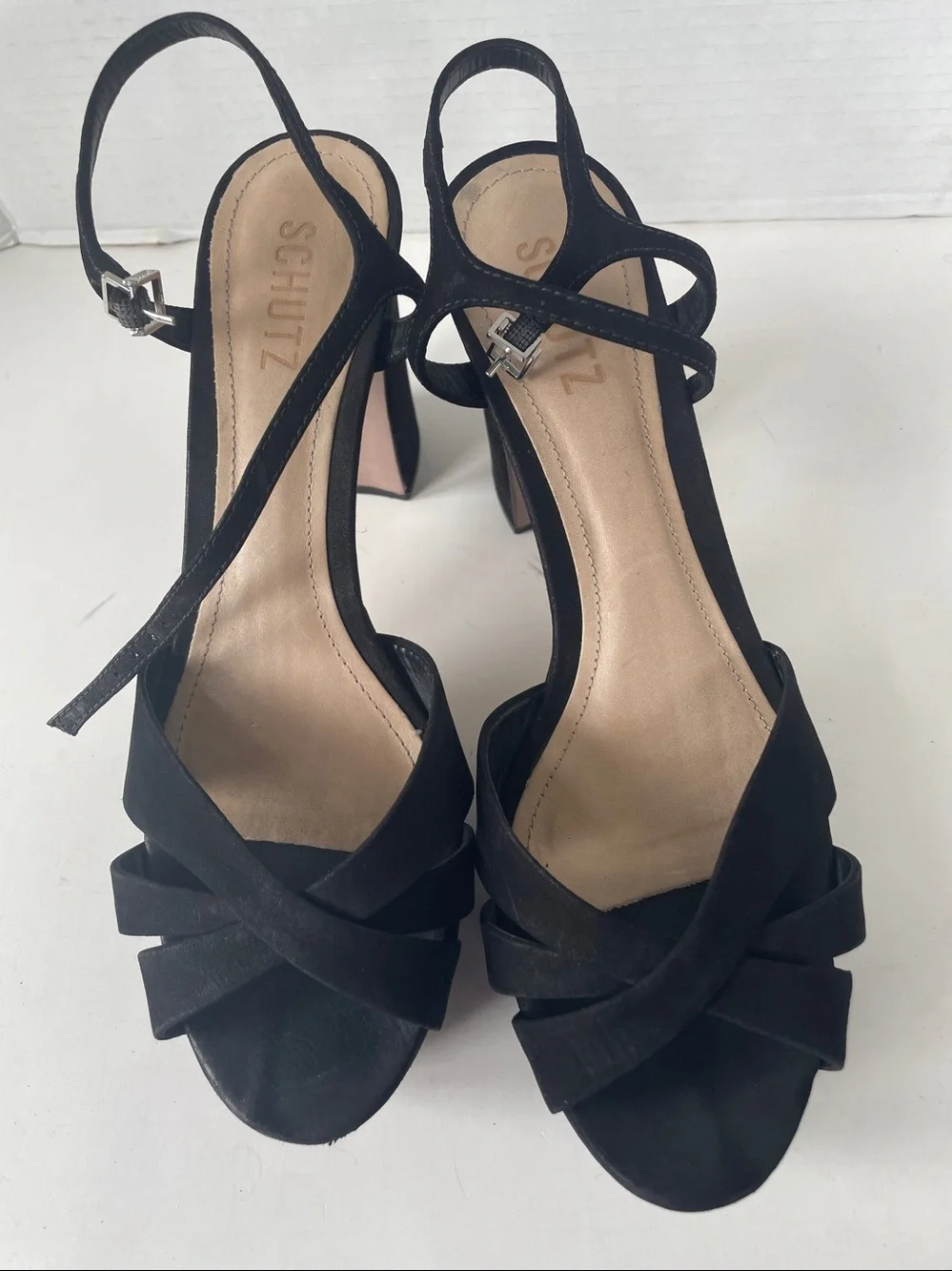Schutz Womens Keefa Platform Heeled Sandals US 9 B Black Leather